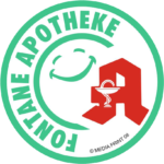 Fontane Apotheke Logo, Grüner Kreis mit rotem Apothekenlogo