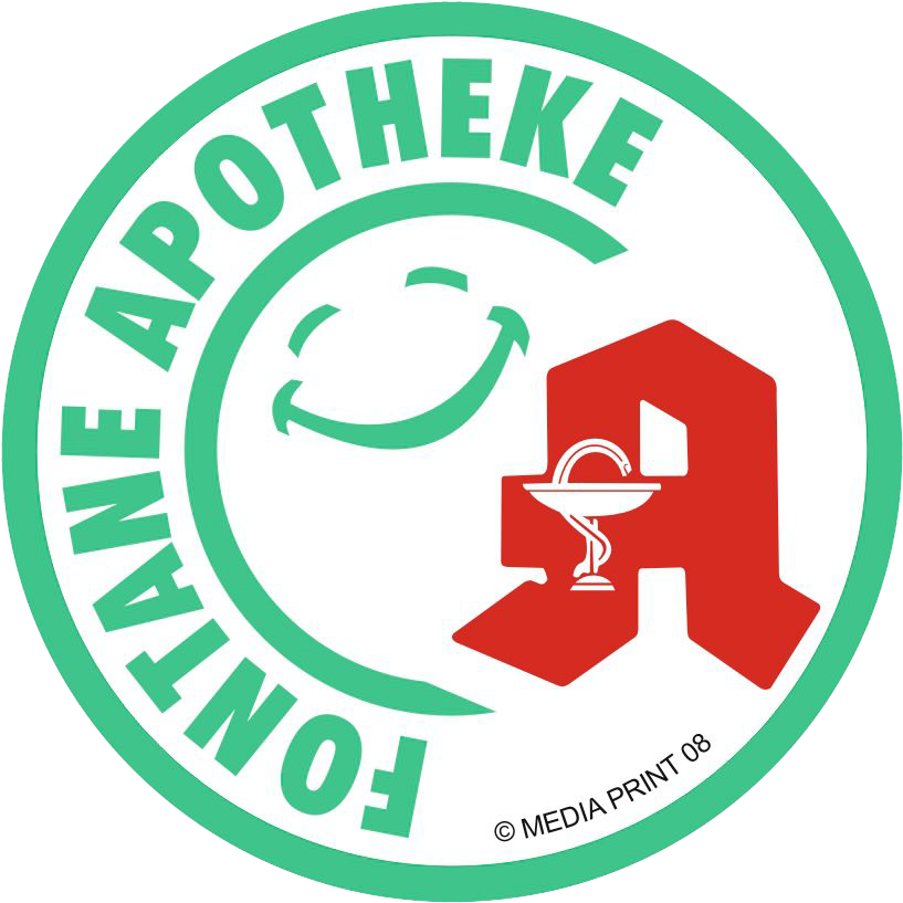 Fontane Apotheke Logo, Grüner Kreis mit rotem Apothekenlogo